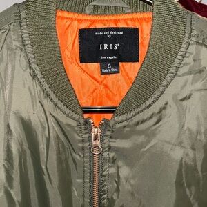 Iris Los Angeles Olive Green Jacket with Vibrant Orange Lining